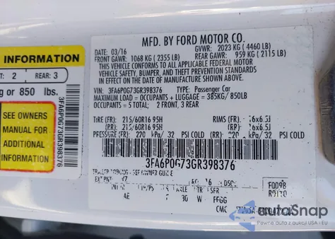 2016 Ford Fusion S из США, поврежденный, VIN 3FA6P0G73GR398376